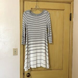 Lou & Grey Stripe Dress Gray and Cream White Size Small